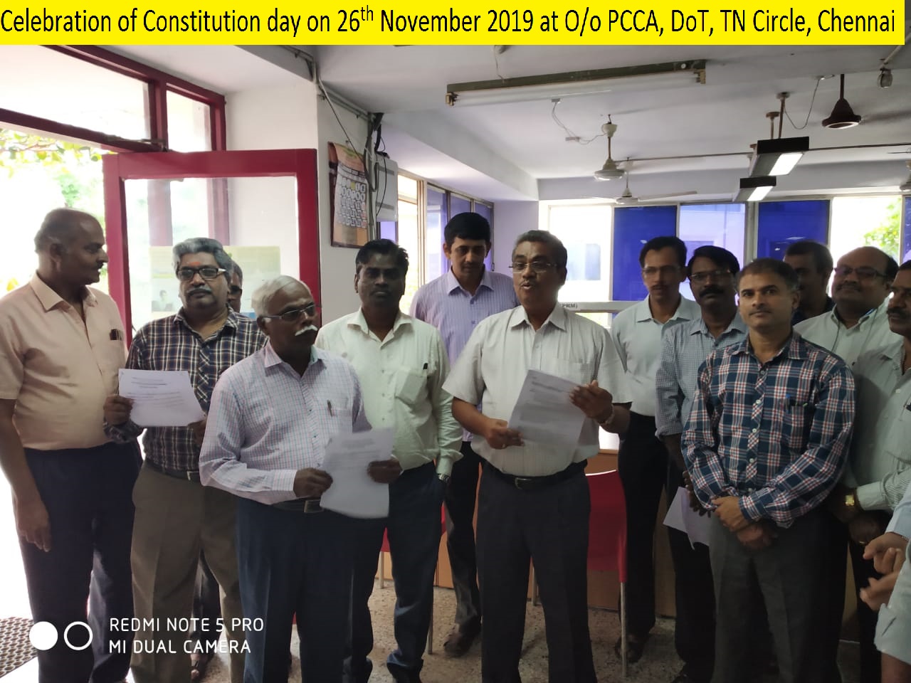Celebration of Constitution day on 26th November 2019 at O/o PCCA, DoT, TN Circle, Chennai