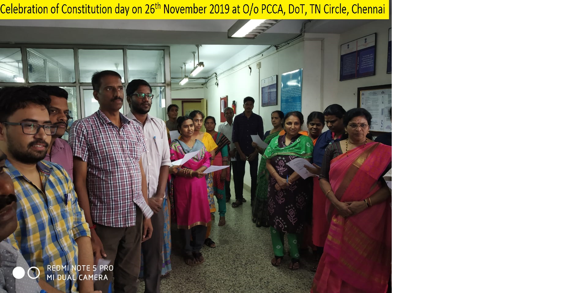 Celebration of Constitution day on 26th November 2019 at O/o PCCA, DoT, TN Circle, Chennai