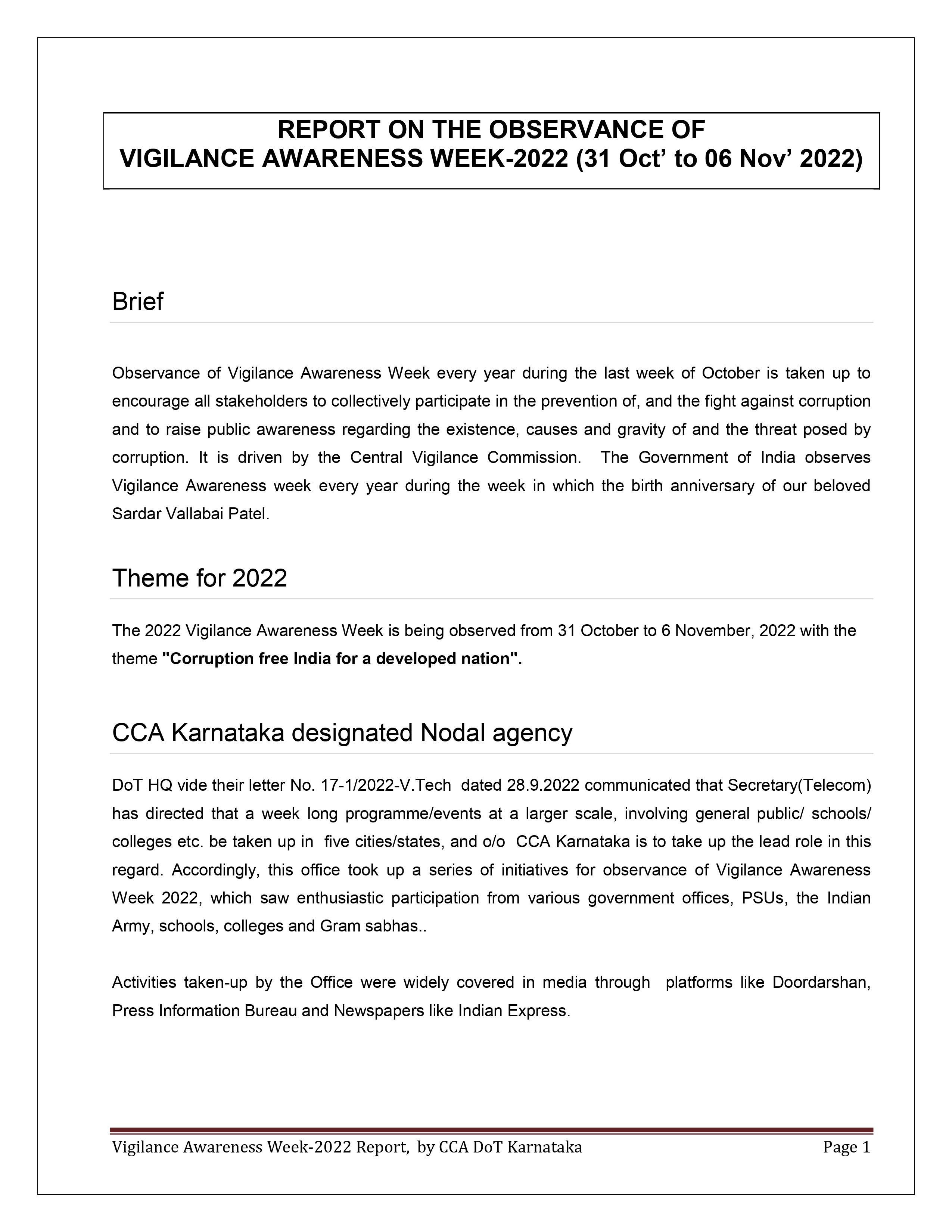 report on vigilance awareness week